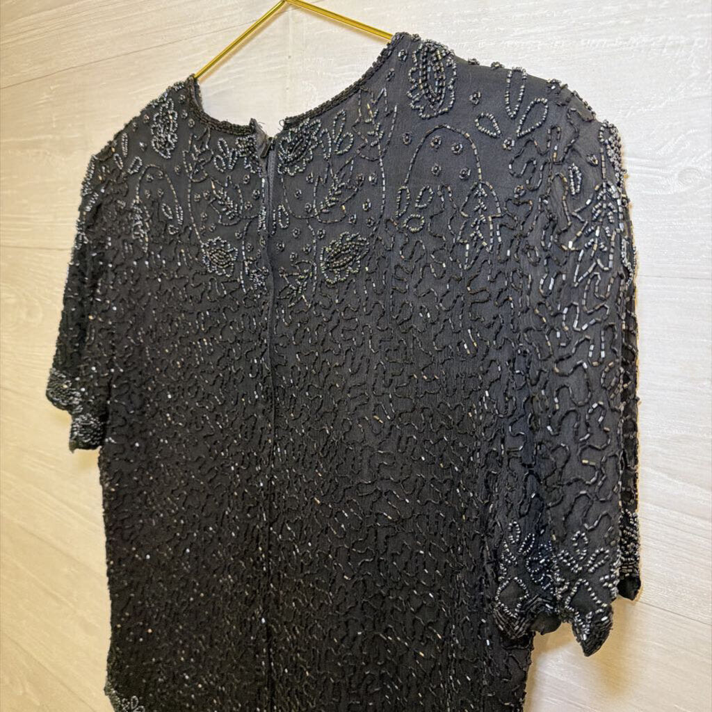 Vintage Black Beaded Top Large