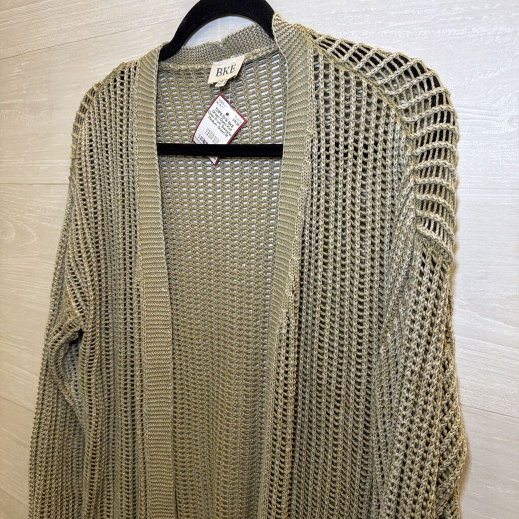 BKE Green Open Knit Open Front Sweater Medium