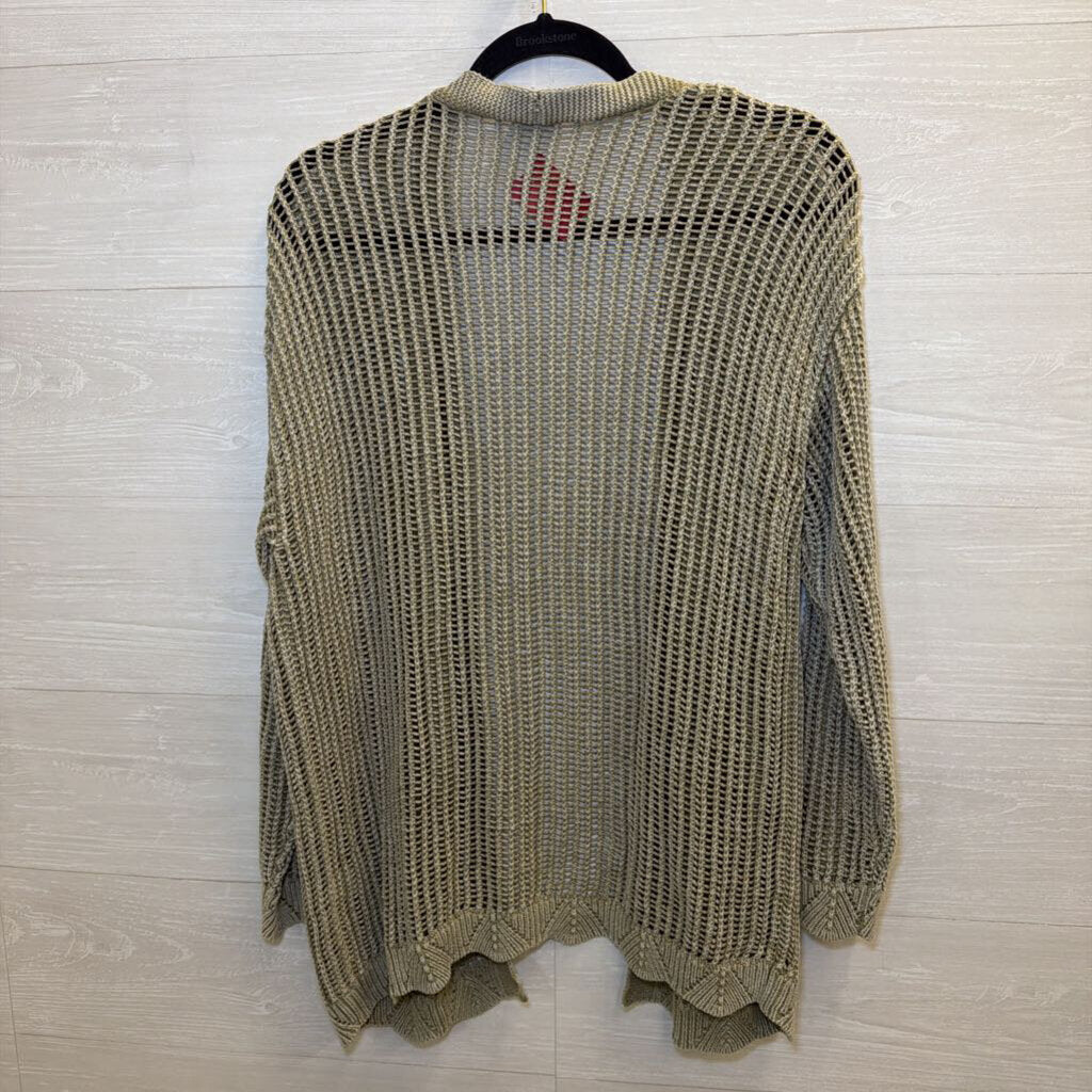 BKE Green Open Knit Open Front Sweater Medium