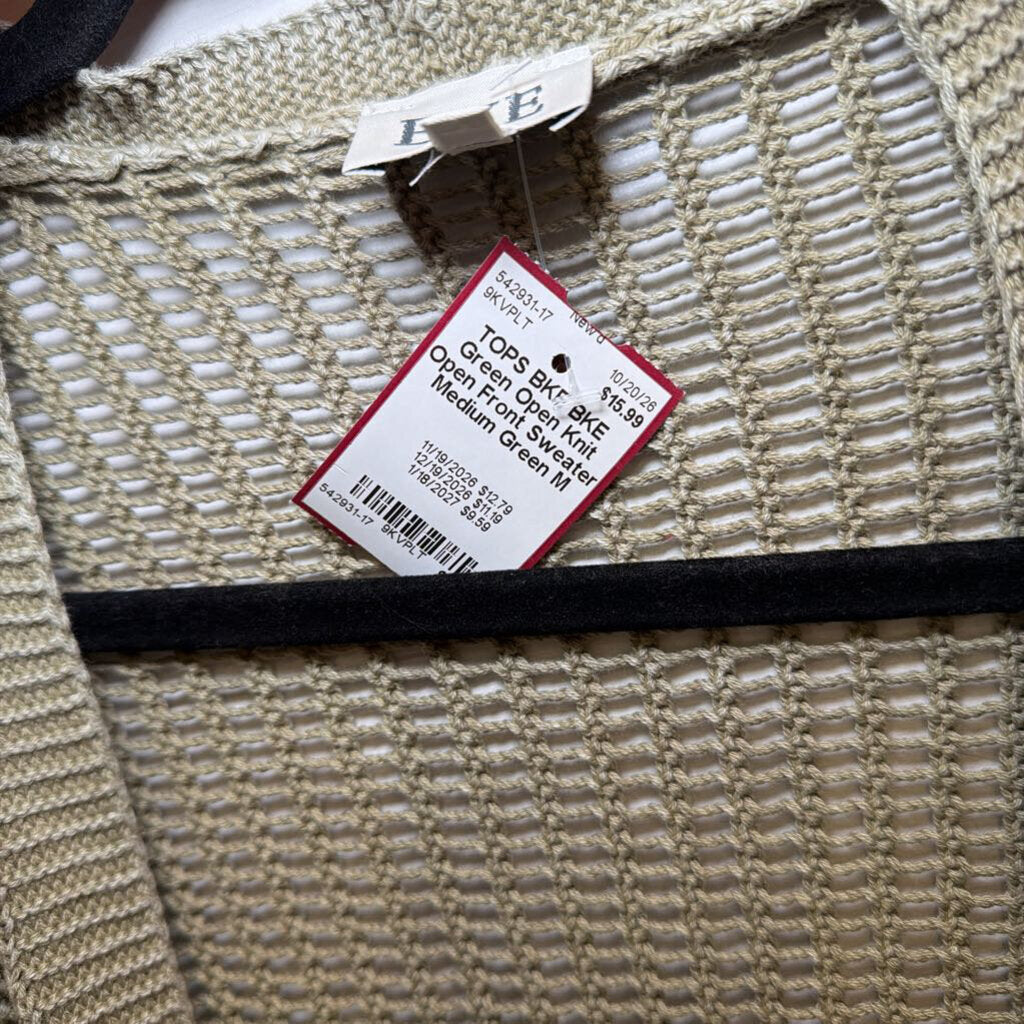 BKE Green Open Knit Open Front Sweater Medium