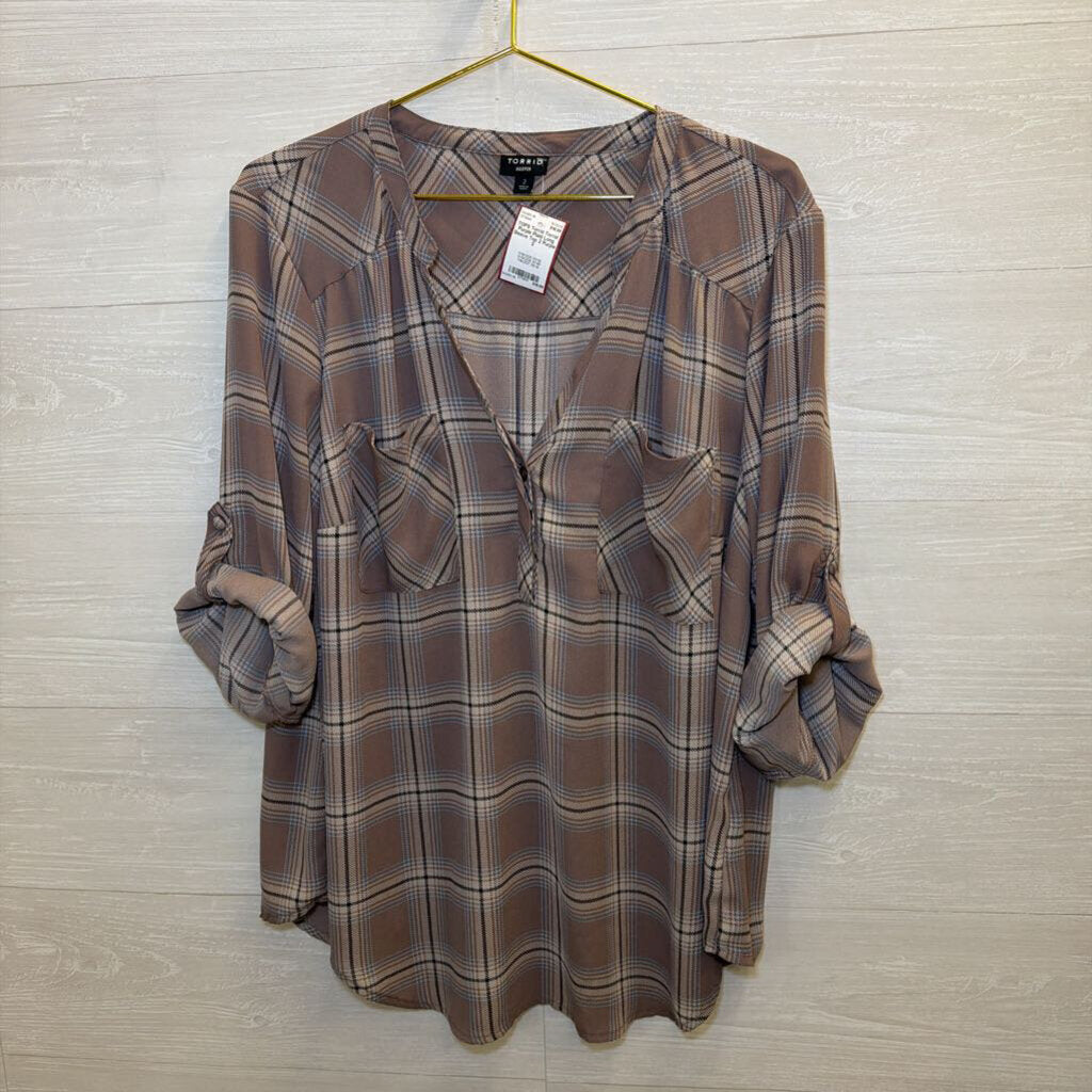 Torrid Purple Plaid Long Sleeve Top 2