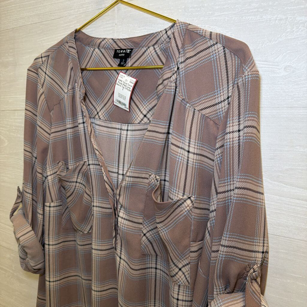 Torrid Purple Plaid Long Sleeve Top 2
