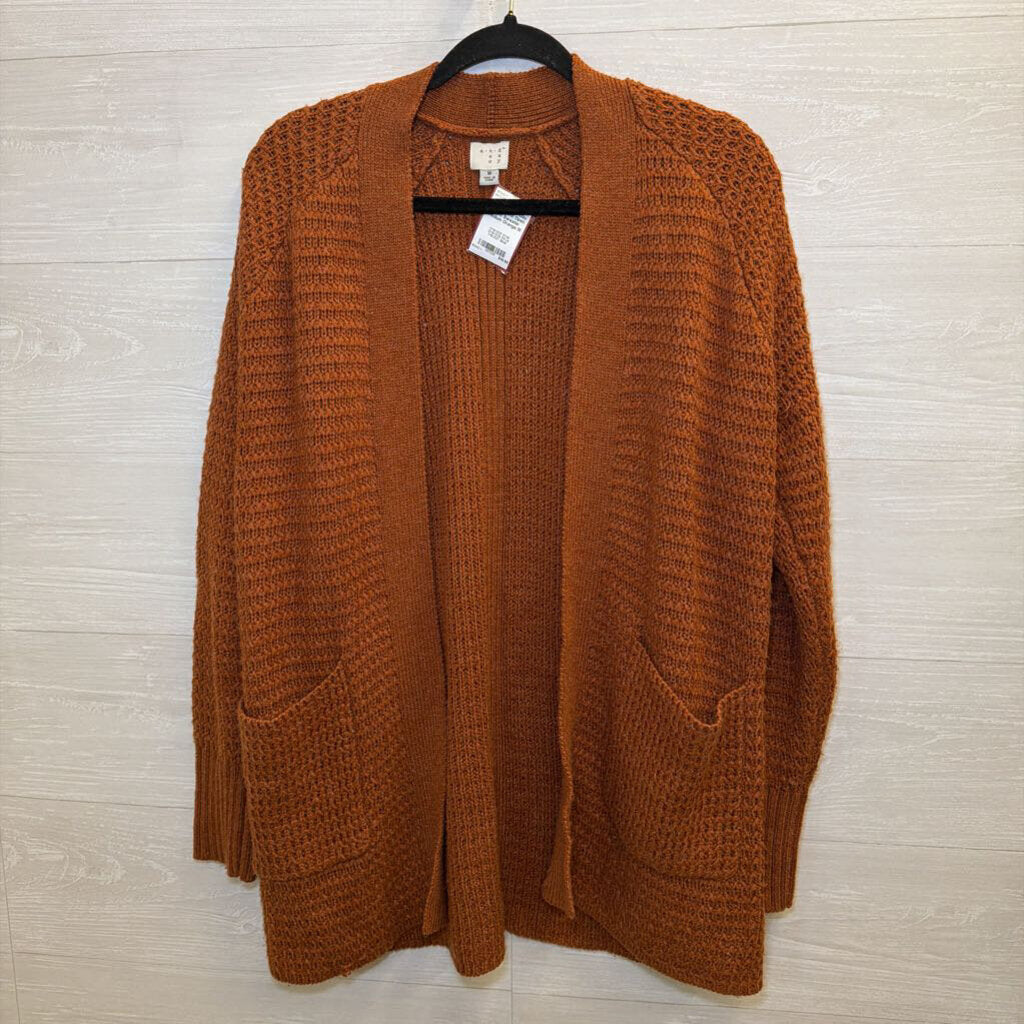 Orange Knit Open Front Sweater Medium