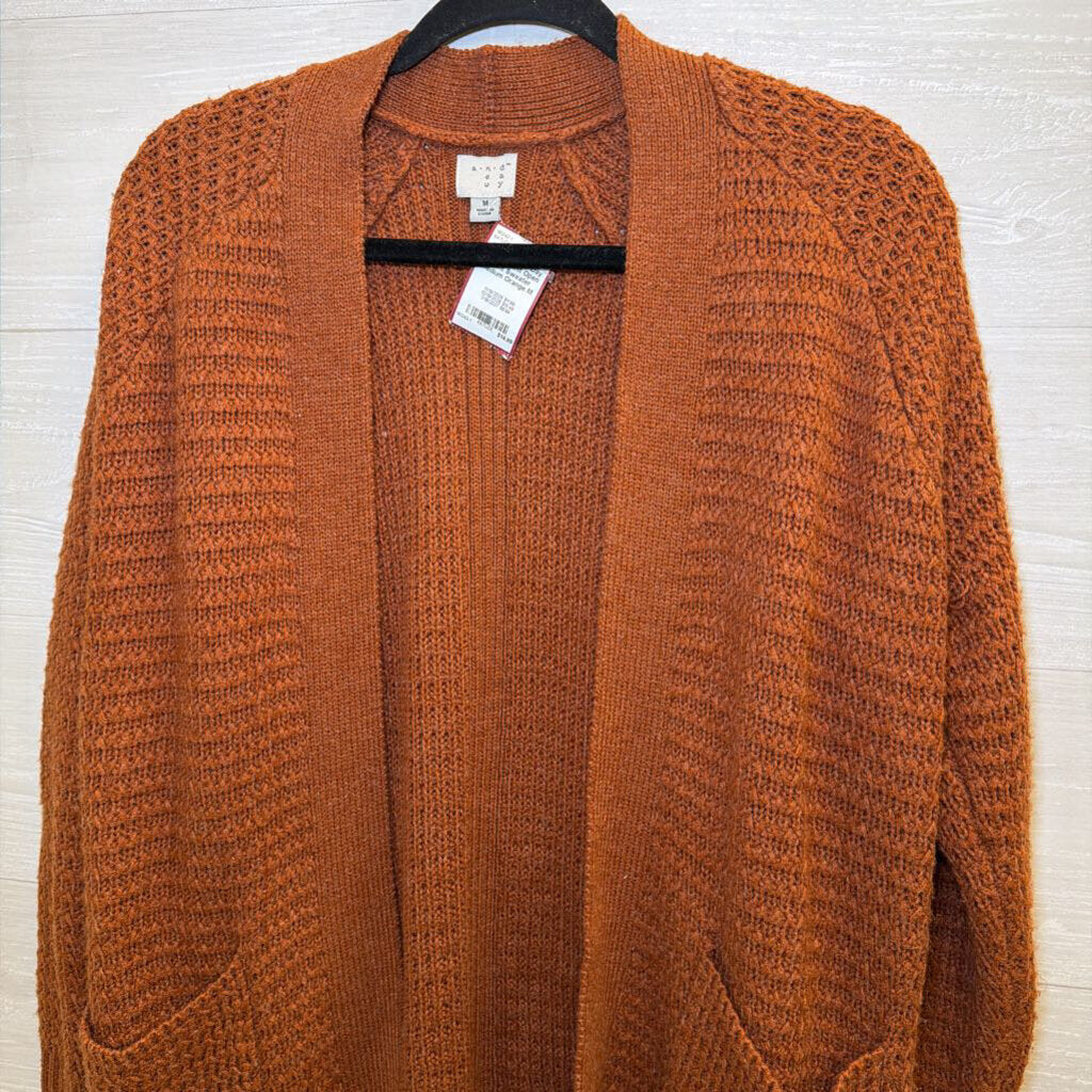 Orange Knit Open Front Sweater Medium