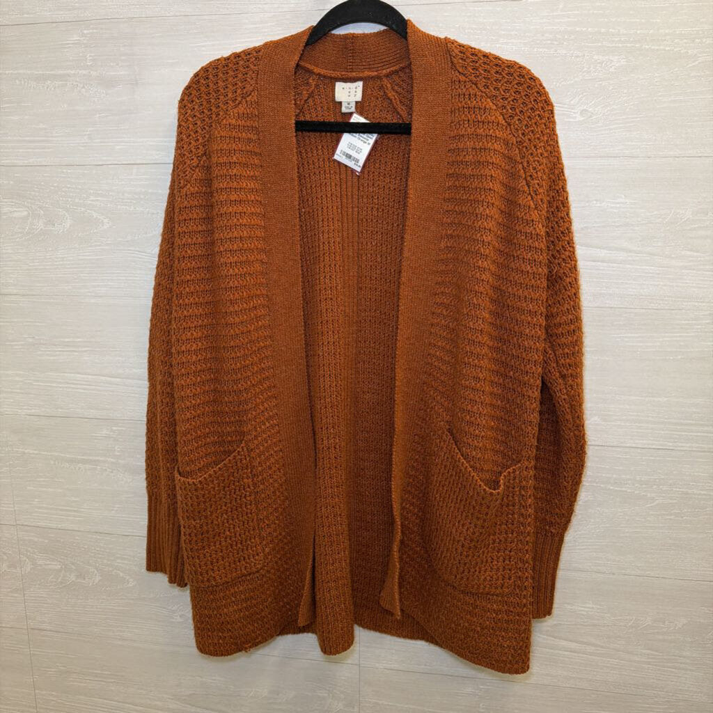 Orange Knit Open Front Sweater Medium