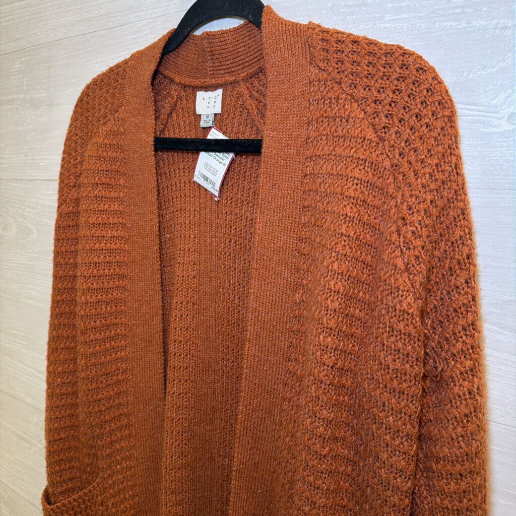 Orange Knit Open Front Sweater Medium
