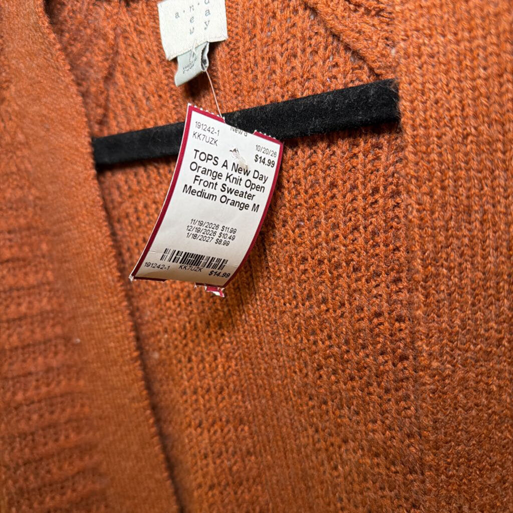 Orange Knit Open Front Sweater Medium