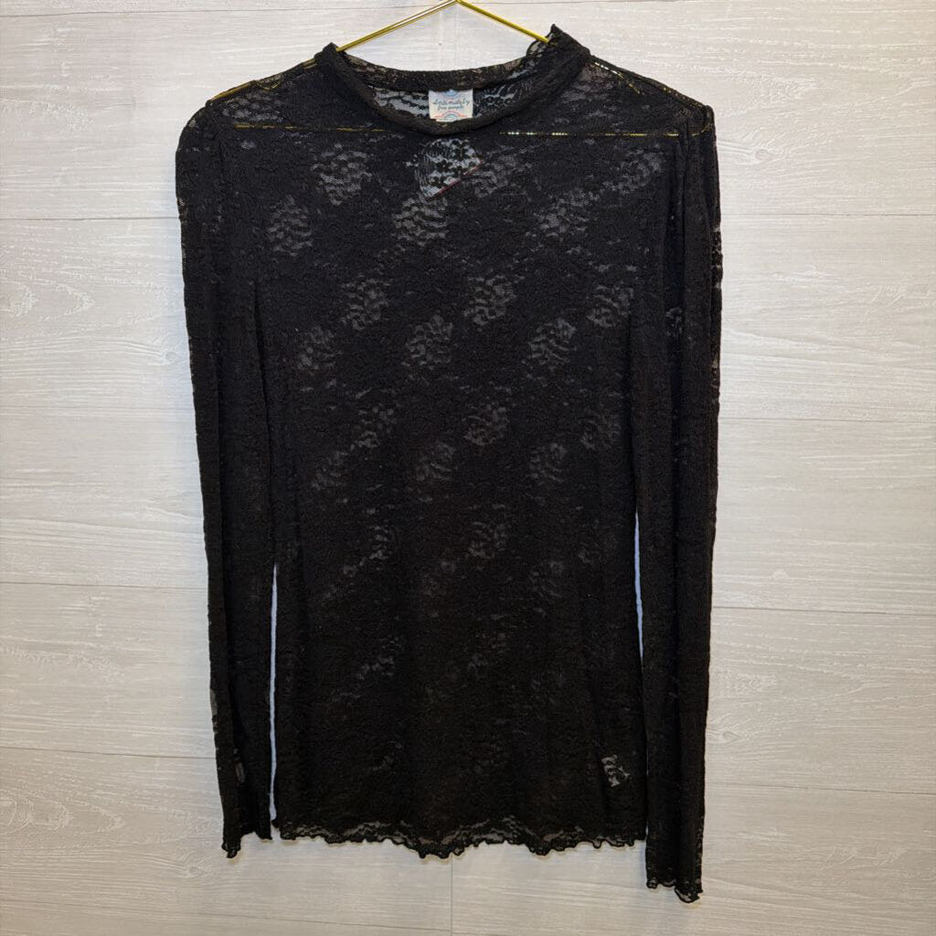 Intimately Free People Black Sheer Lace Long Sleeve Top Large
