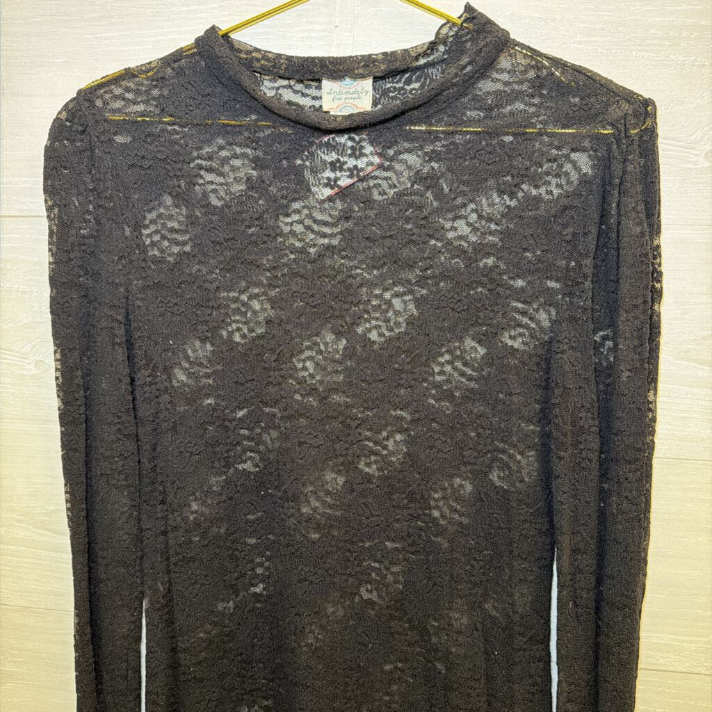 Intimately Free People Black Sheer Lace Long Sleeve Top Large