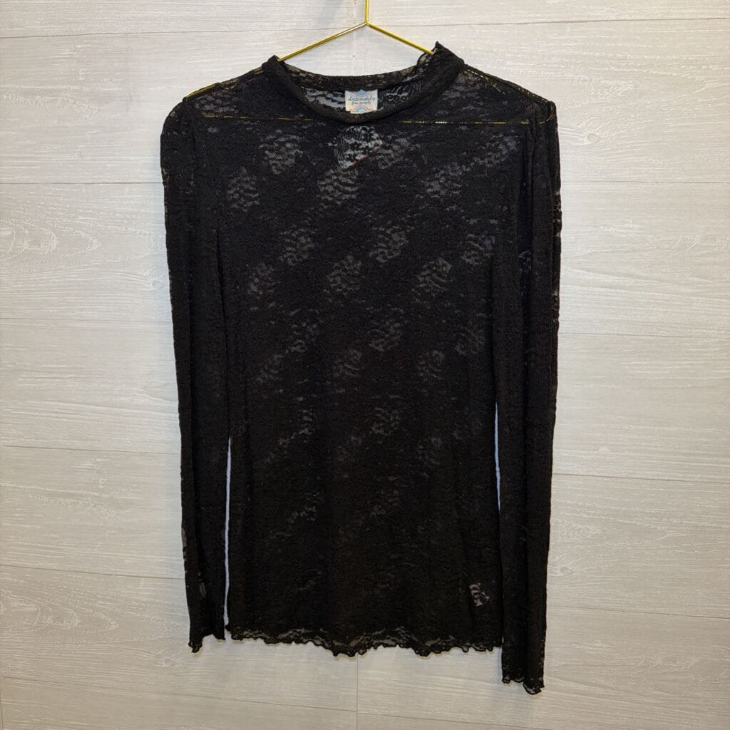Intimately Free People Black Sheer Lace Long Sleeve Top Large