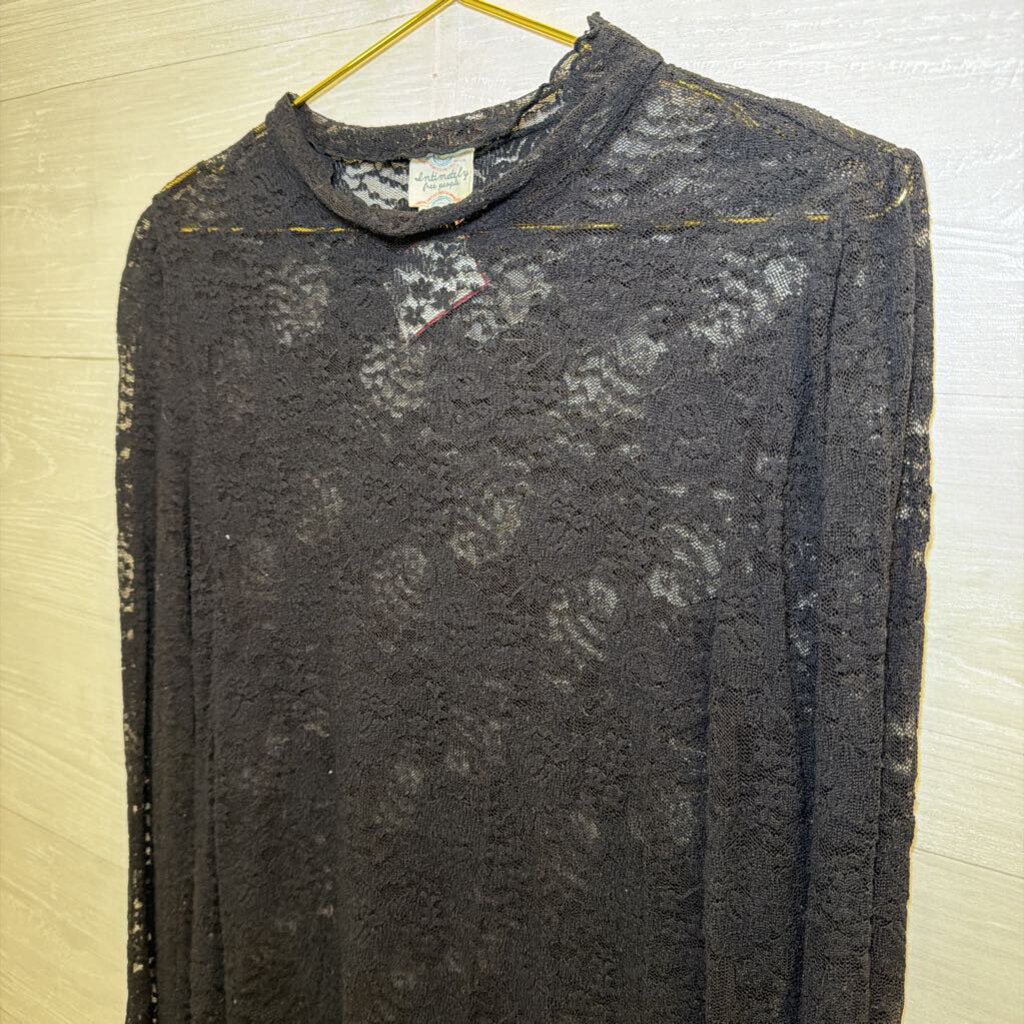Intimately Free People Black Sheer Lace Long Sleeve Top Large