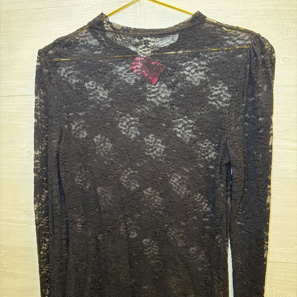 Intimately Free People Black Sheer Lace Long Sleeve Top Large