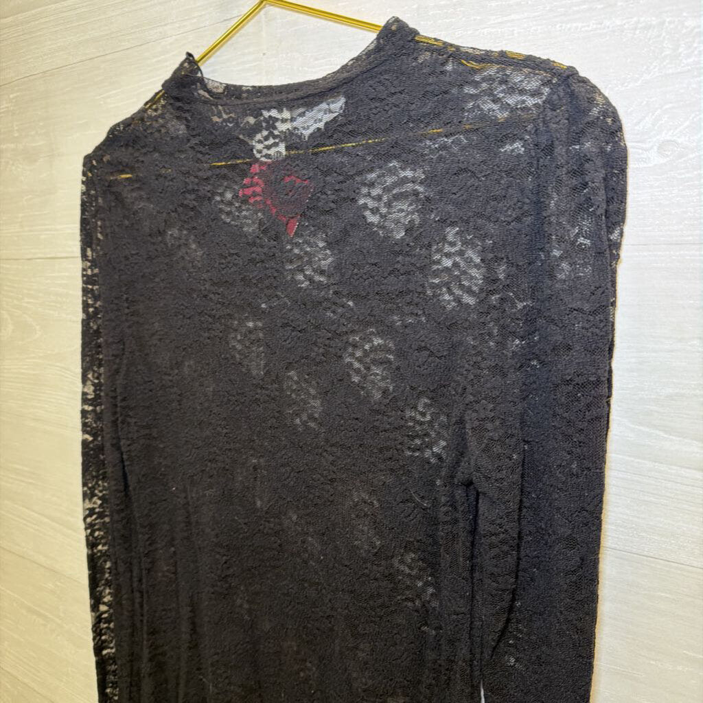 Intimately Free People Black Sheer Lace Long Sleeve Top Large