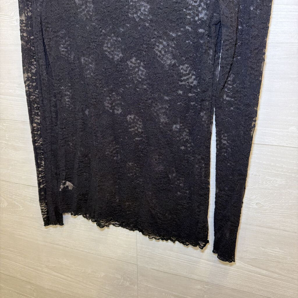 Intimately Free People Black Sheer Lace Long Sleeve Top Large