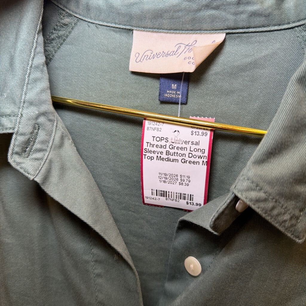 Green Long Sleeve Button Down Top Medium