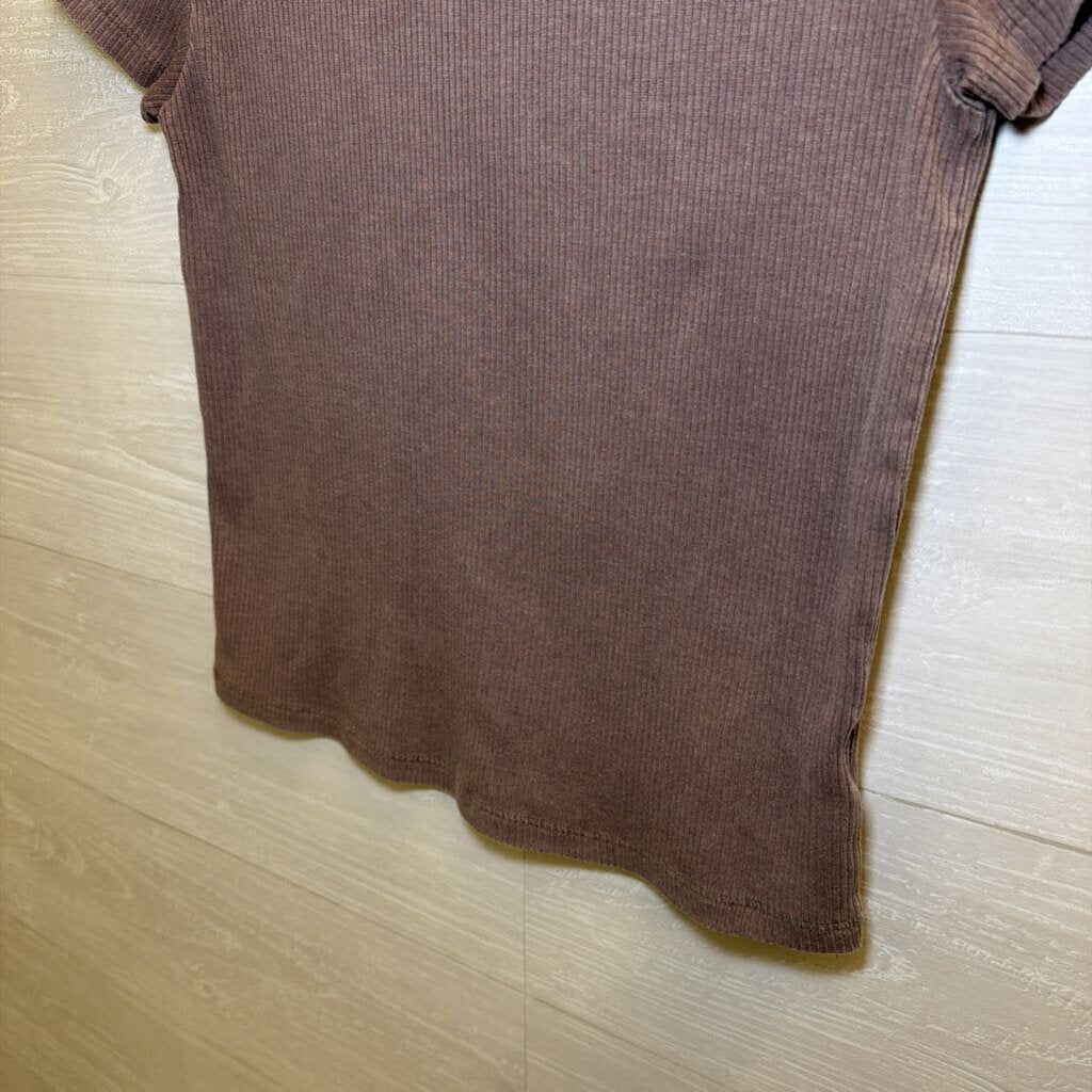 American Eagle Brown Ribbed Cropped Short Sleeve Top Large