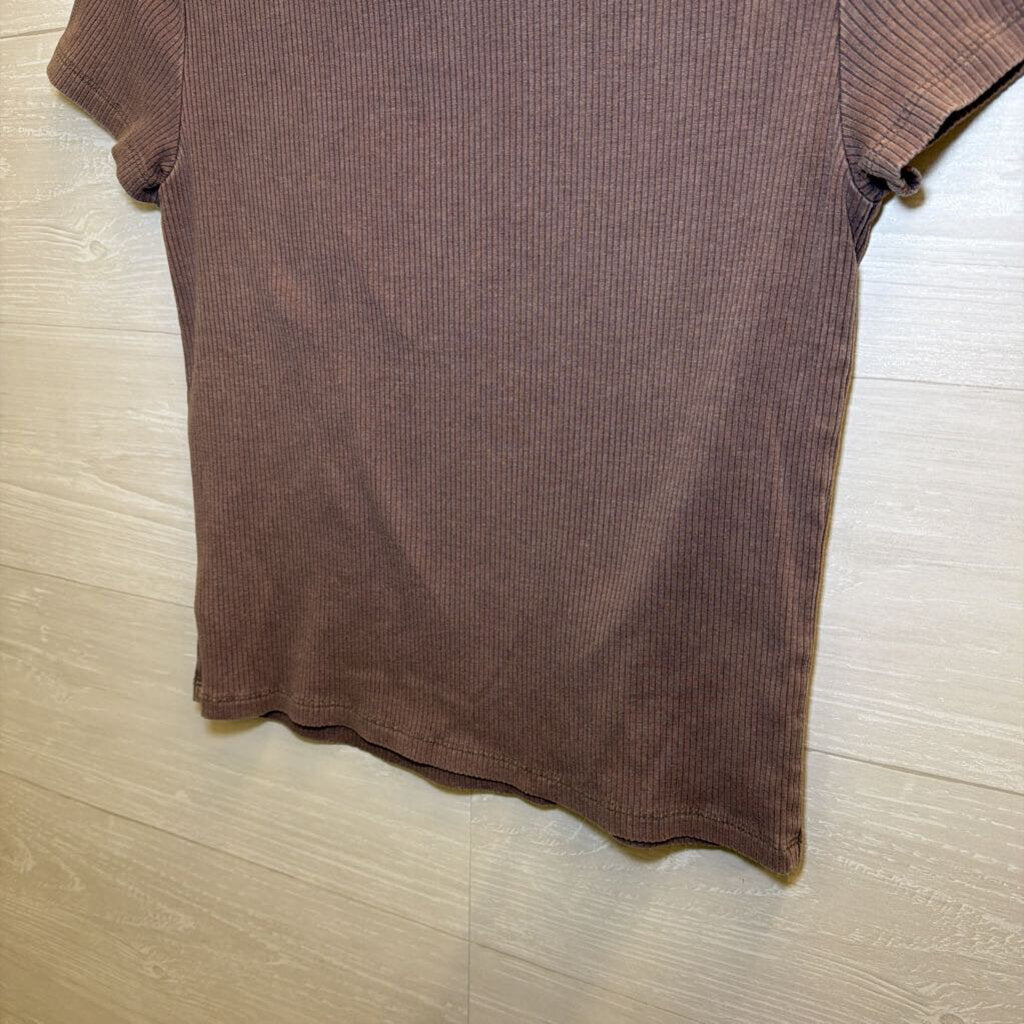 American Eagle Brown Ribbed Cropped Short Sleeve Top Large
