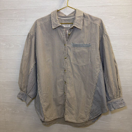 We The Free White/ Grey Striped Long Sleeve Button Down Top Small