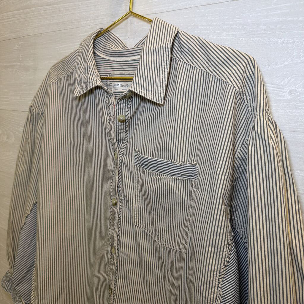 We The Free White/ Grey Striped Long Sleeve Button Down Top Small
