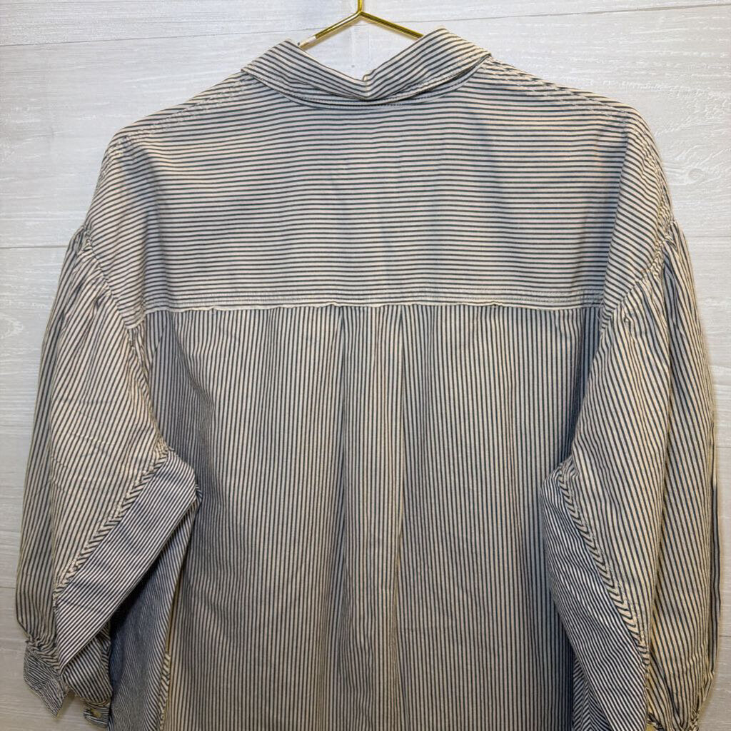 We The Free White/ Grey Striped Long Sleeve Button Down Top Small