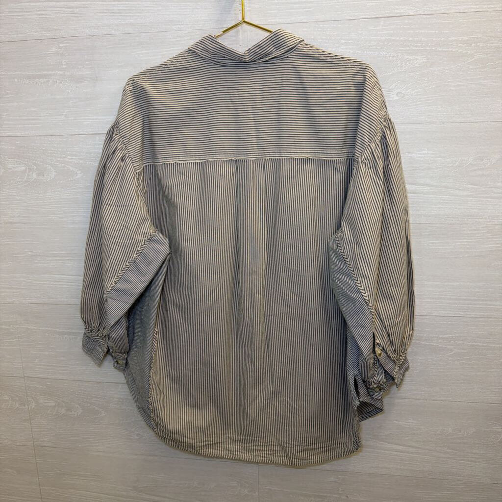 We The Free White/ Grey Striped Long Sleeve Button Down Top Small