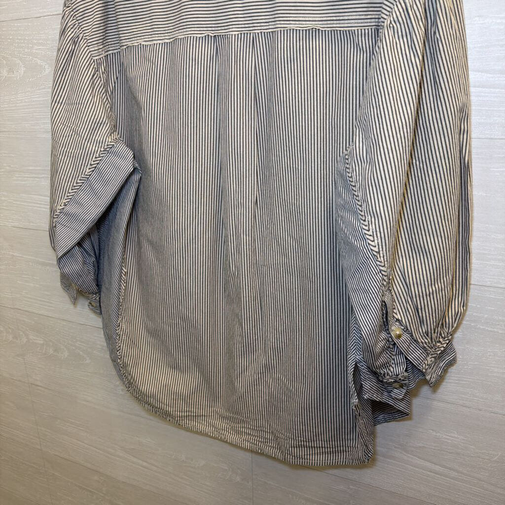 We The Free White/ Grey Striped Long Sleeve Button Down Top Small