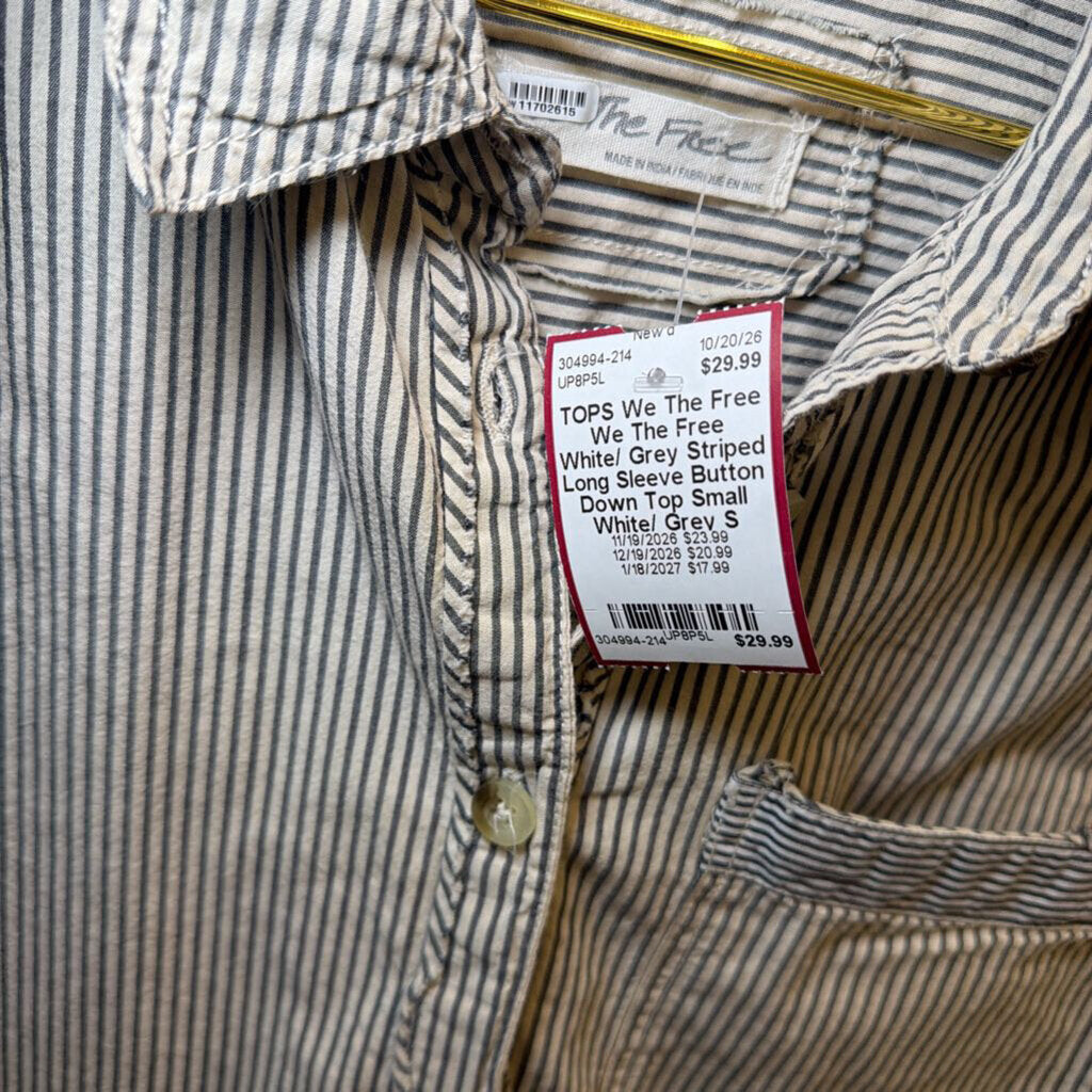 We The Free White/ Grey Striped Long Sleeve Button Down Top Small