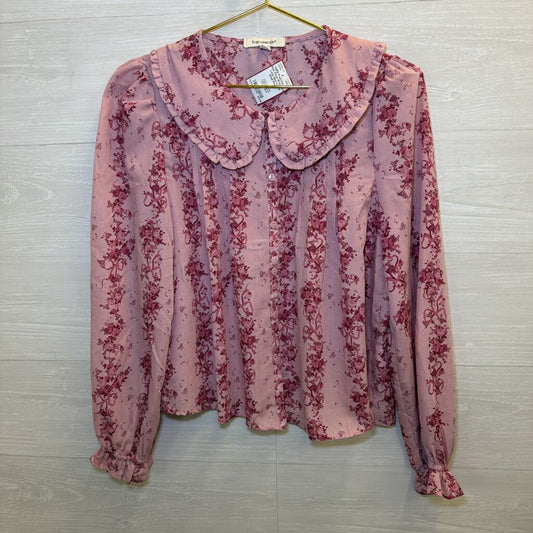 Pink Floral Bow Print Long Sleeve Top Small