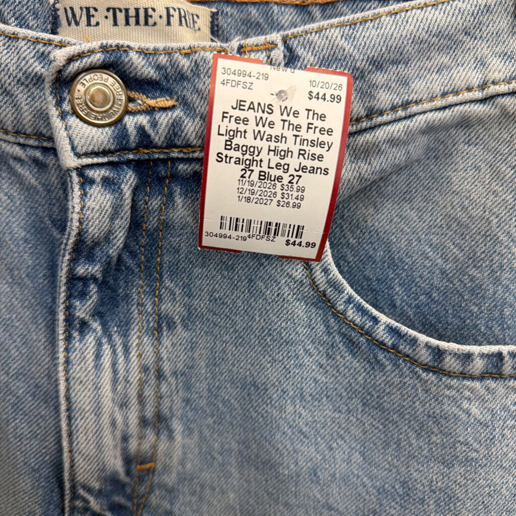 We The Free Light Wash Tinsley Baggy High Rise Straight Leg Jeans 27