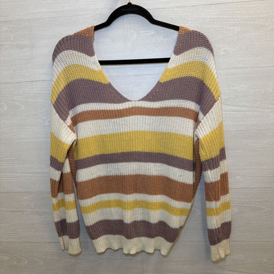 Love Tree White/ Multi Striped Knit Low Back Sweater Medium
