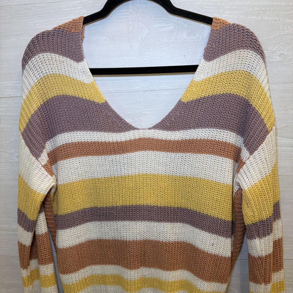 Love Tree White/ Multi Striped Knit Low Back Sweater Medium