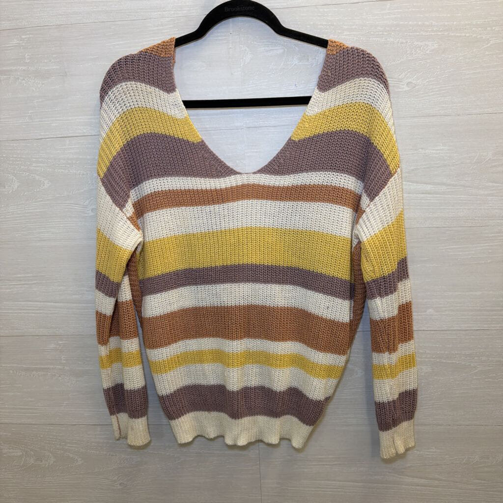 Love Tree White/ Multi Striped Knit Low Back Sweater Medium