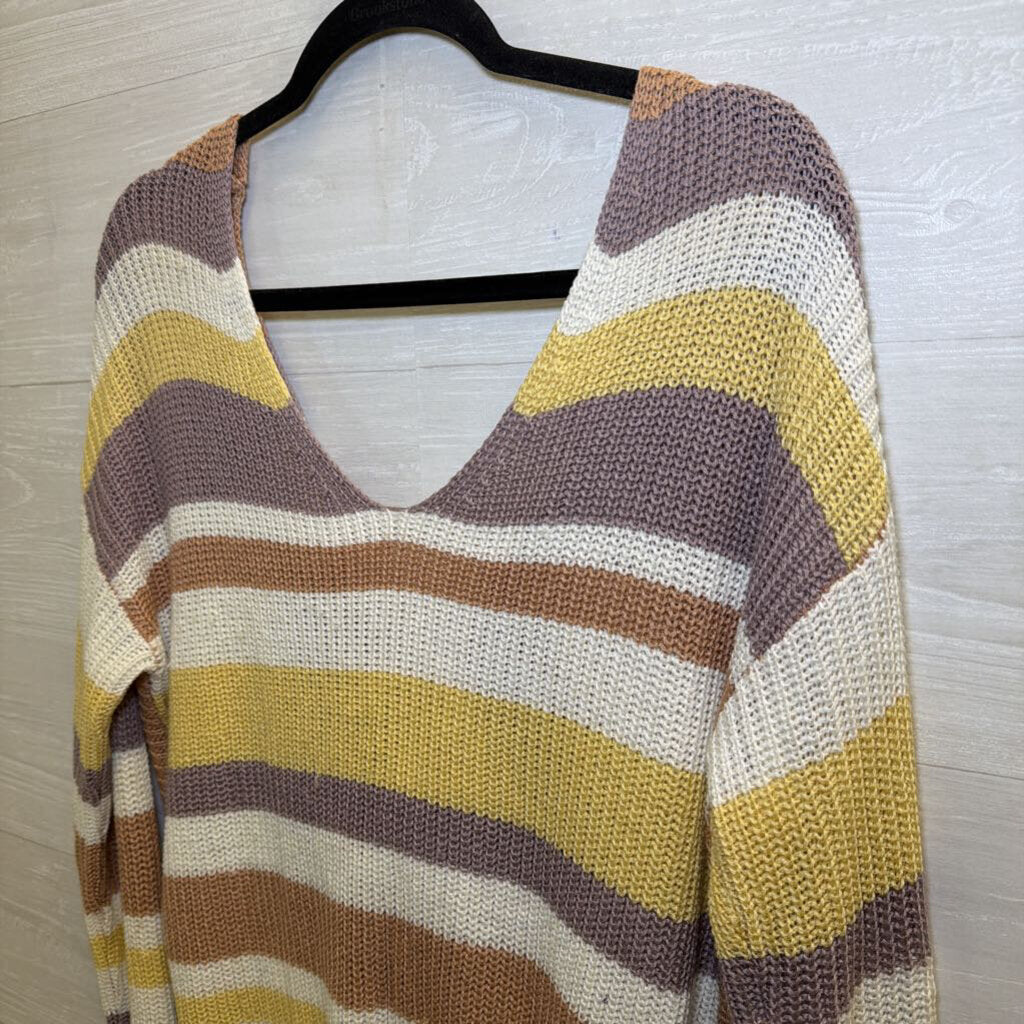 Love Tree White/ Multi Striped Knit Low Back Sweater Medium