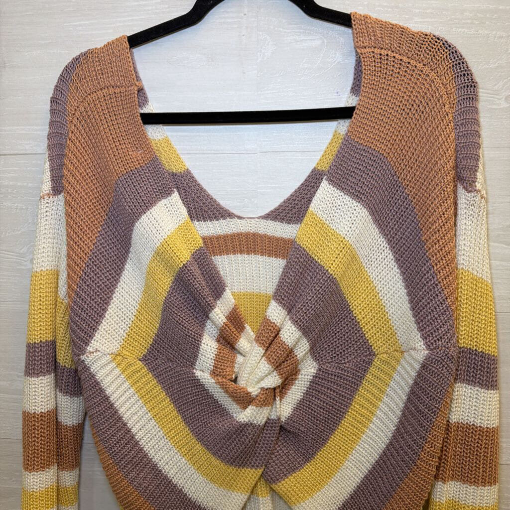 Love Tree White/ Multi Striped Knit Low Back Sweater Medium