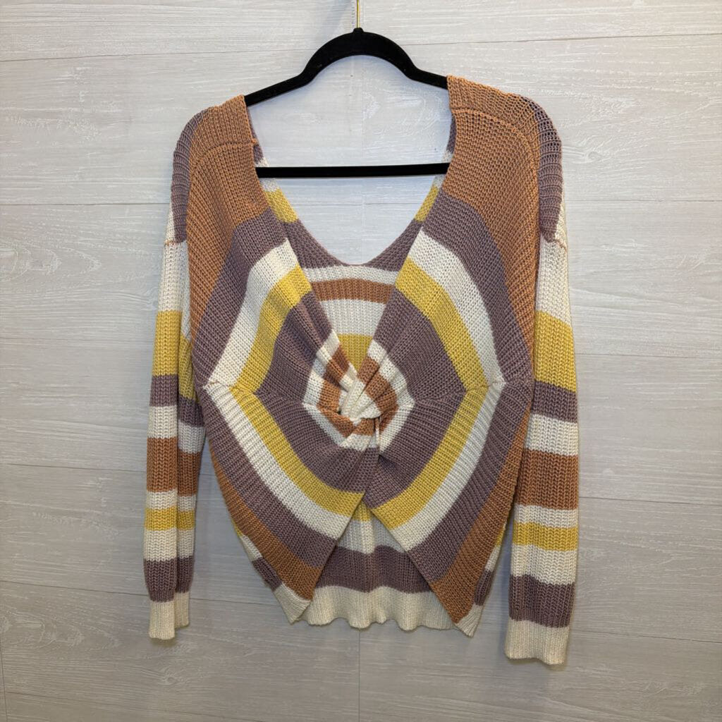 Love Tree White/ Multi Striped Knit Low Back Sweater Medium