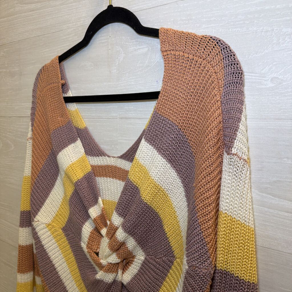 Love Tree White/ Multi Striped Knit Low Back Sweater Medium
