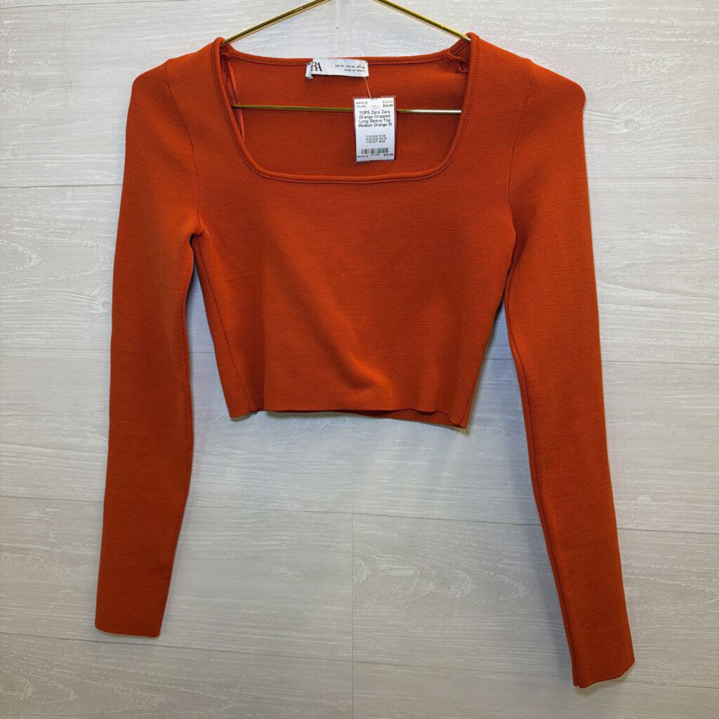 Zara Orange Cropped Long Sleeve Top Medium