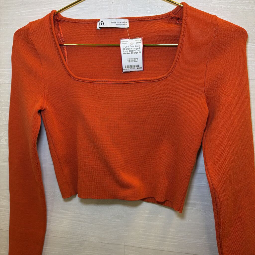 Zara Orange Cropped Long Sleeve Top Medium