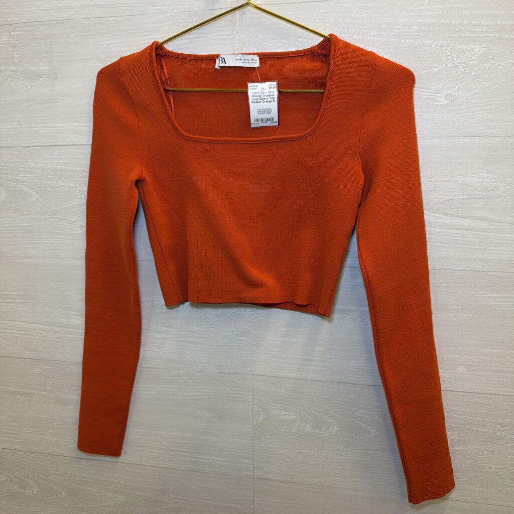 Zara Orange Cropped Long Sleeve Top Medium