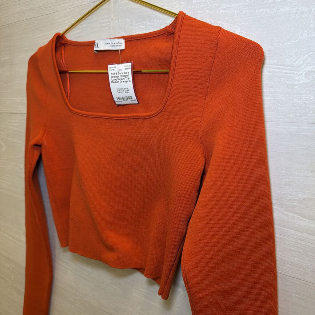 Zara Orange Cropped Long Sleeve Top Medium