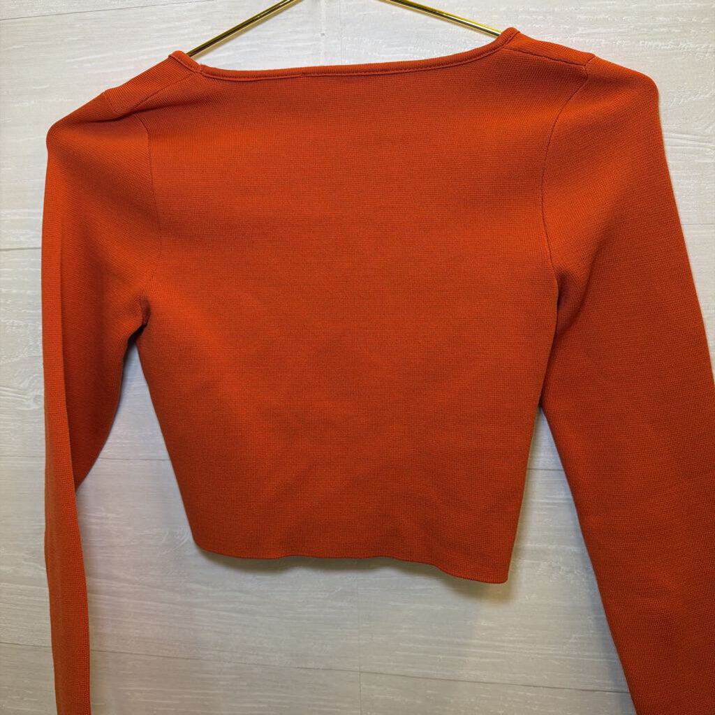 Zara Orange Cropped Long Sleeve Top Medium
