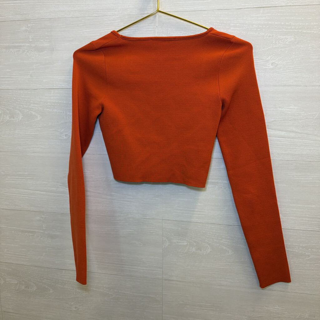 Zara Orange Cropped Long Sleeve Top Medium