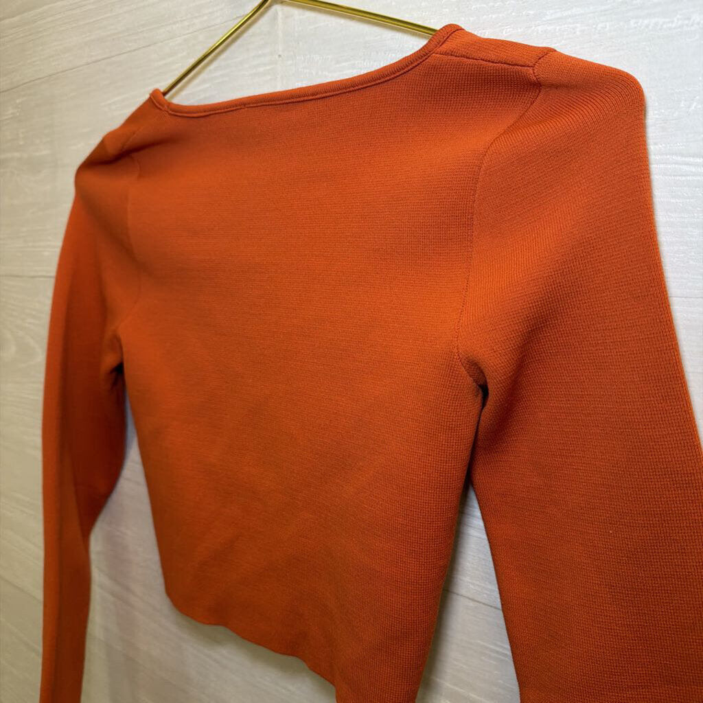 Zara Orange Cropped Long Sleeve Top Medium