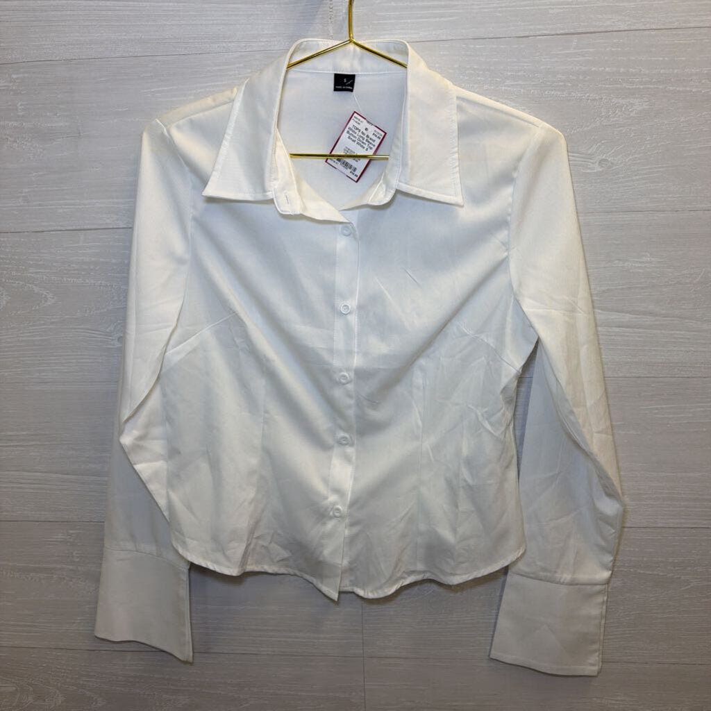 White Long Sleeve Button Down Top Small