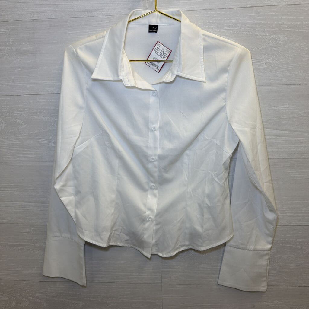 White Long Sleeve Button Down Top Small