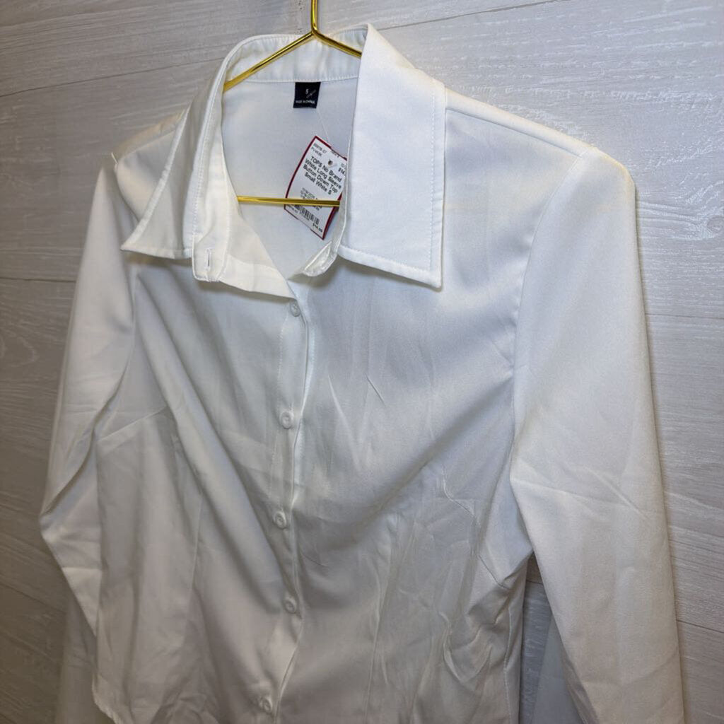 White Long Sleeve Button Down Top Small