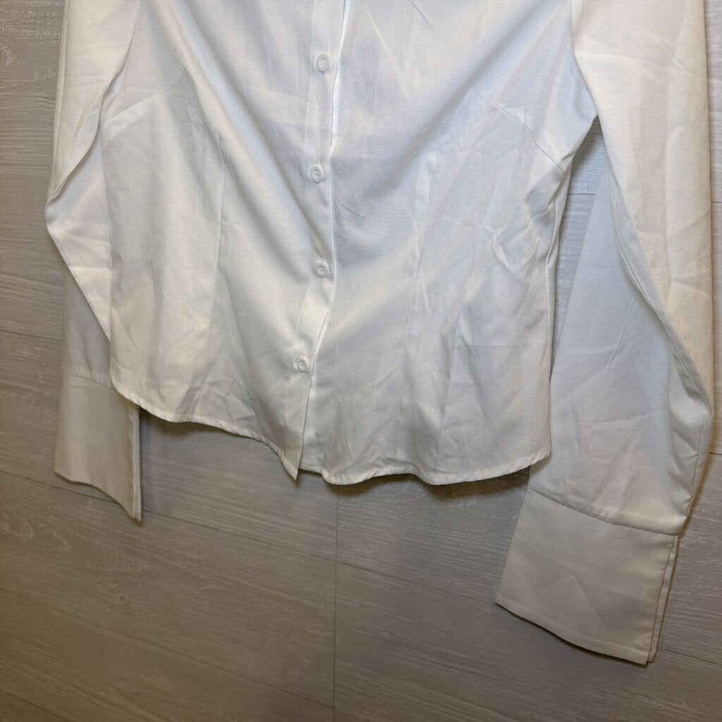 White Long Sleeve Button Down Top Small
