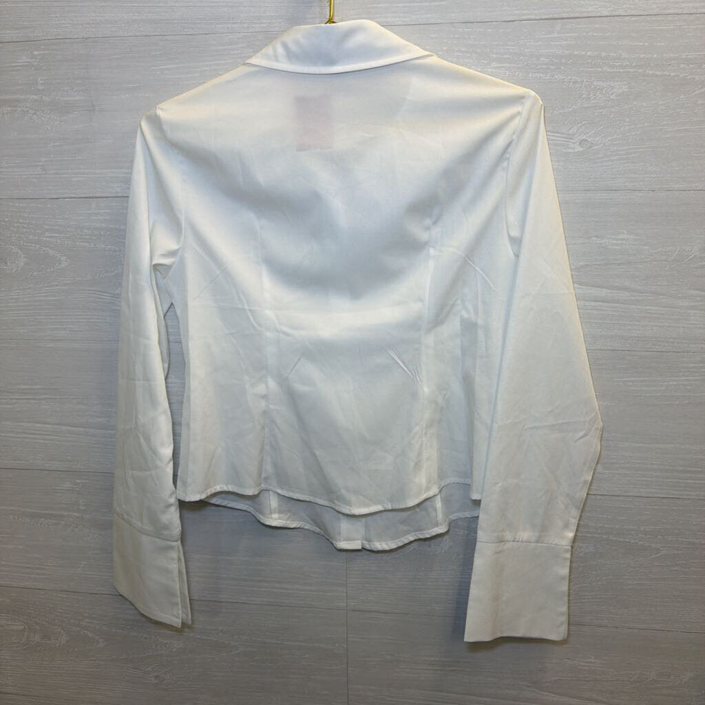 White Long Sleeve Button Down Top Small
