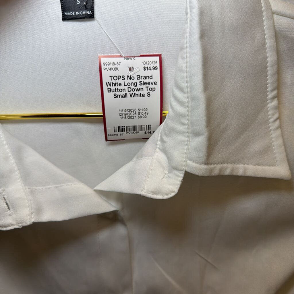 White Long Sleeve Button Down Top Small