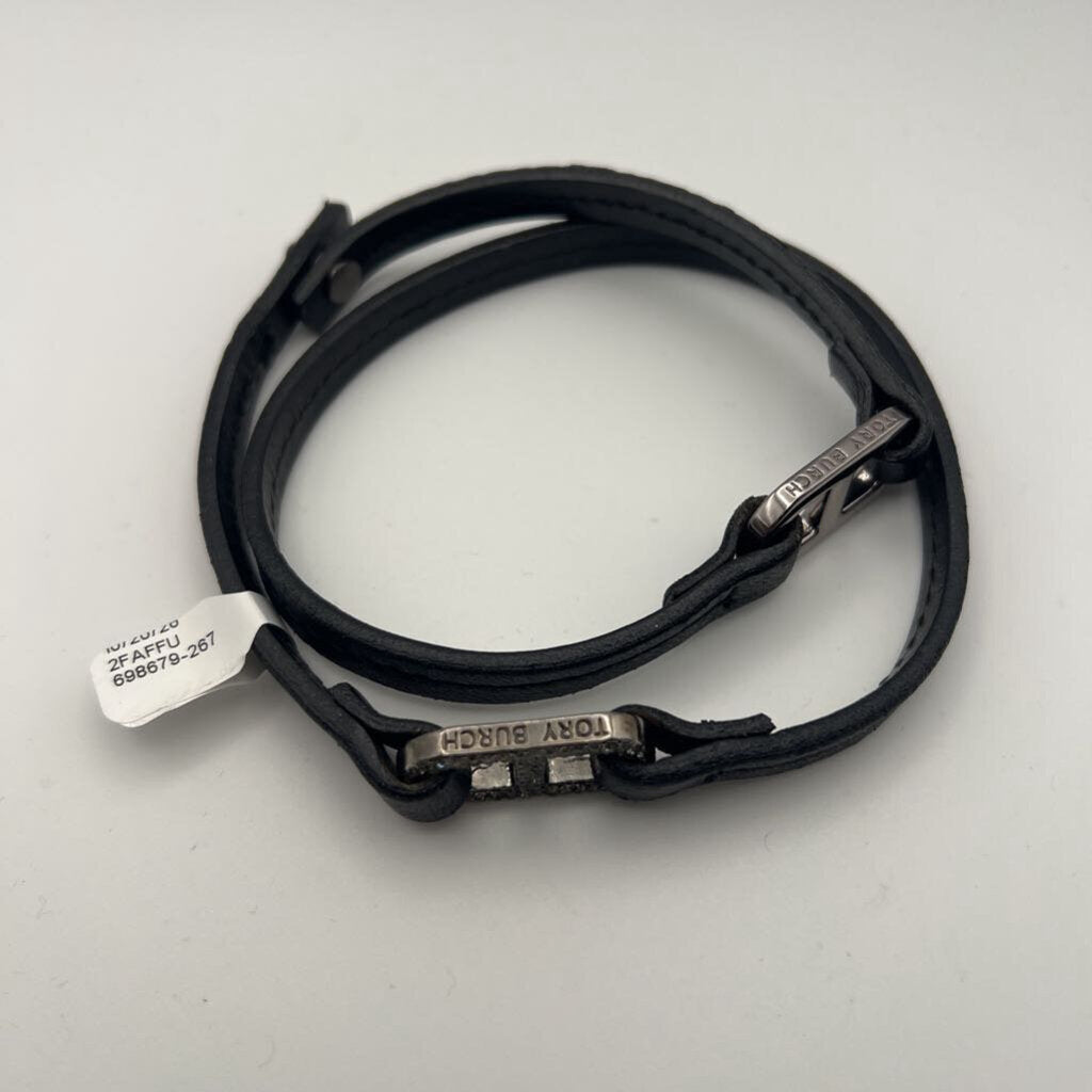 Tory Burch Black Leather Wrap Bracelet